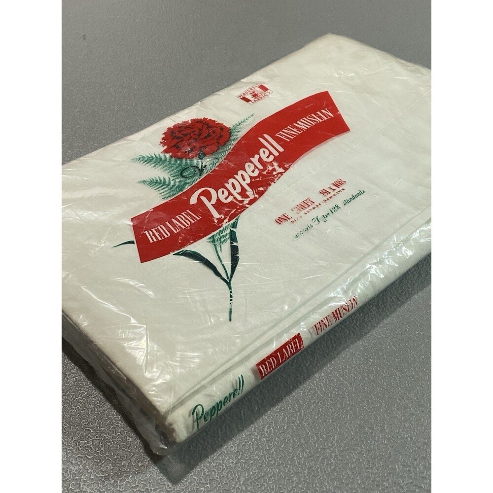 Vintage PEPPERELL Flat Bed Sheet Red Label Fine Muslin Top Double Full White MCM